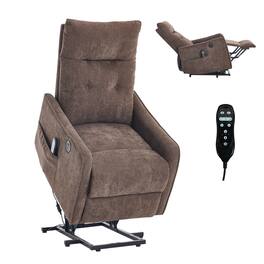 LUCKY ONE - Chenille Single Motor Power Lift Recliner Chair with Massage, Heat & USB Charging - Brown