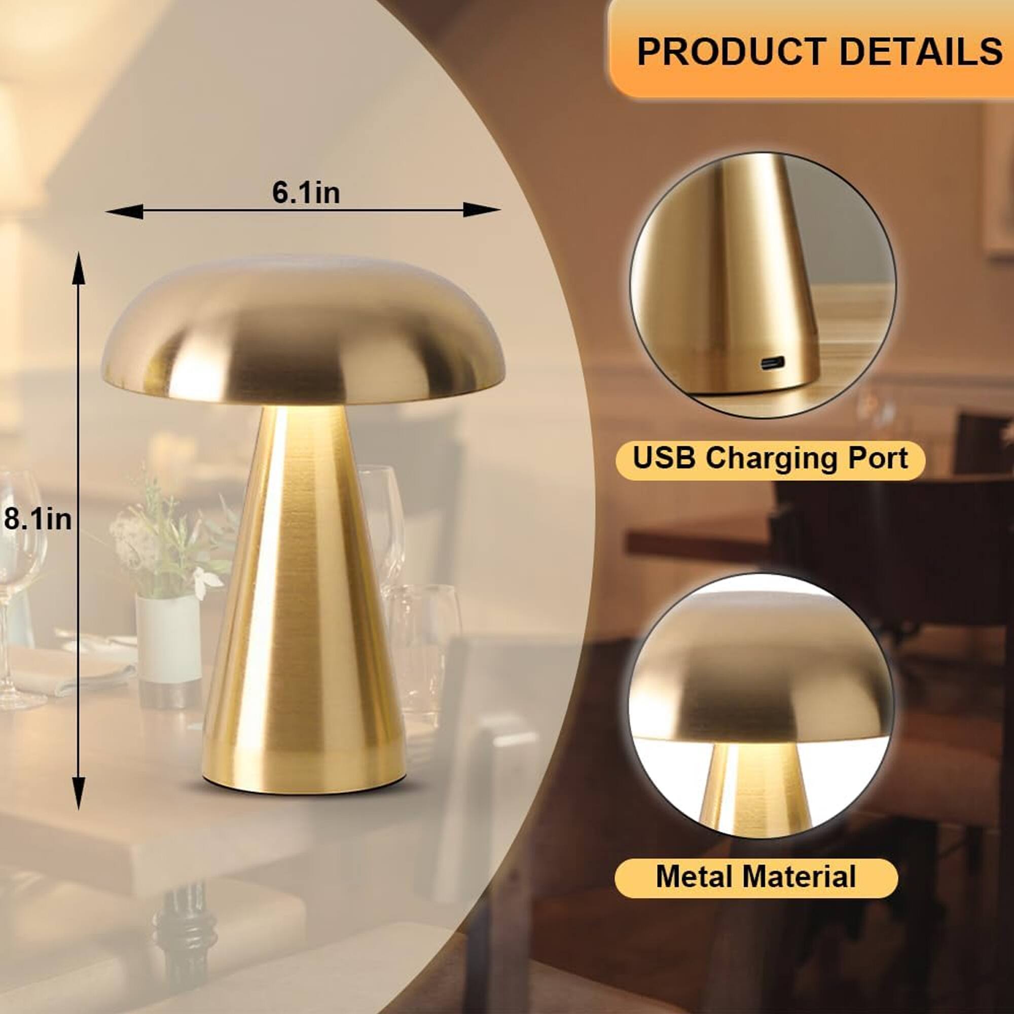 PRODUCT DETAILS  
- 6.1in USB Charging Port  
- 8.1in Metal Material