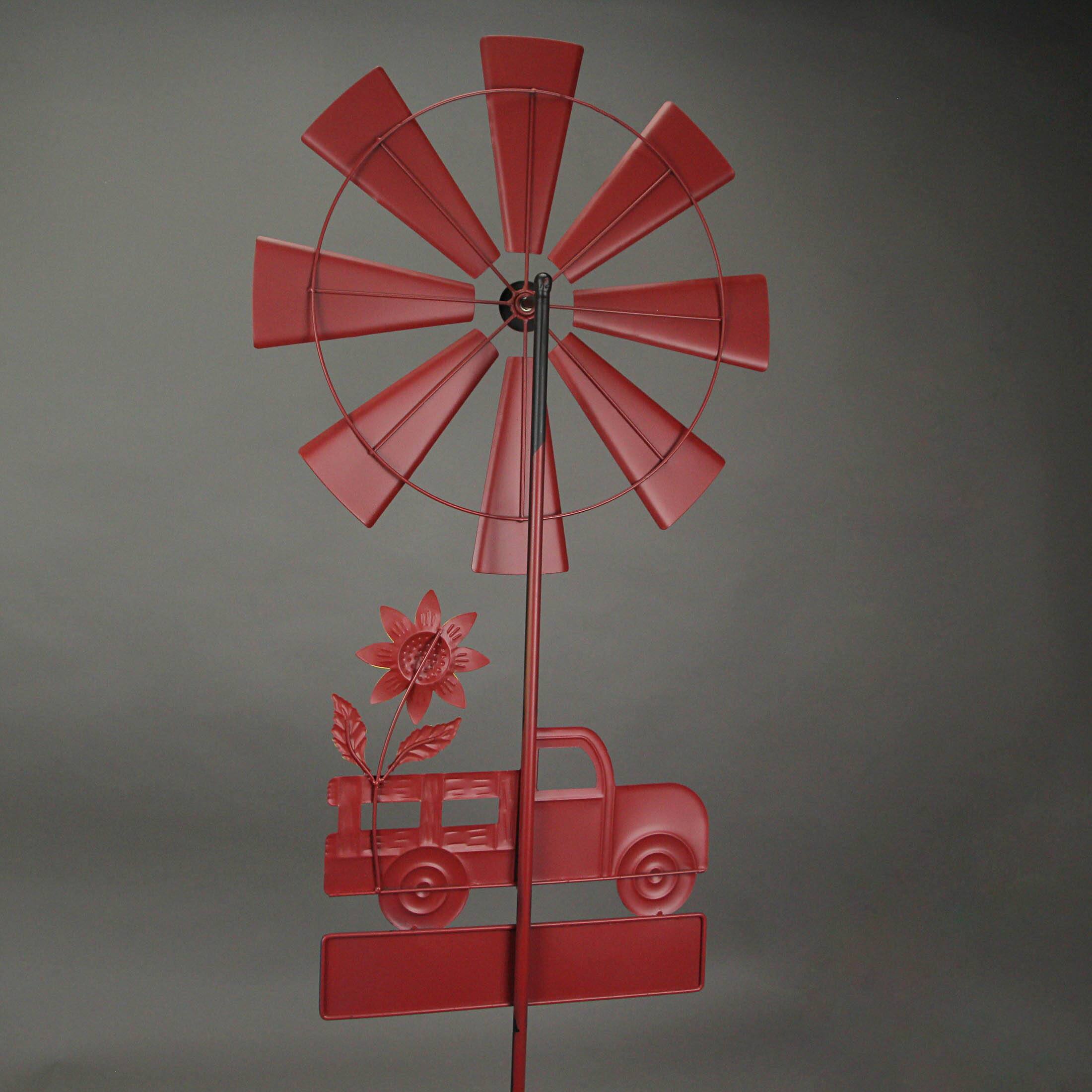 Alt View 2. Direct International - Farmhouse Style Red Farm Truck Windmill Spinner Welcome Garden Stake 72 Inches Outdoor Décor - Multicolored.