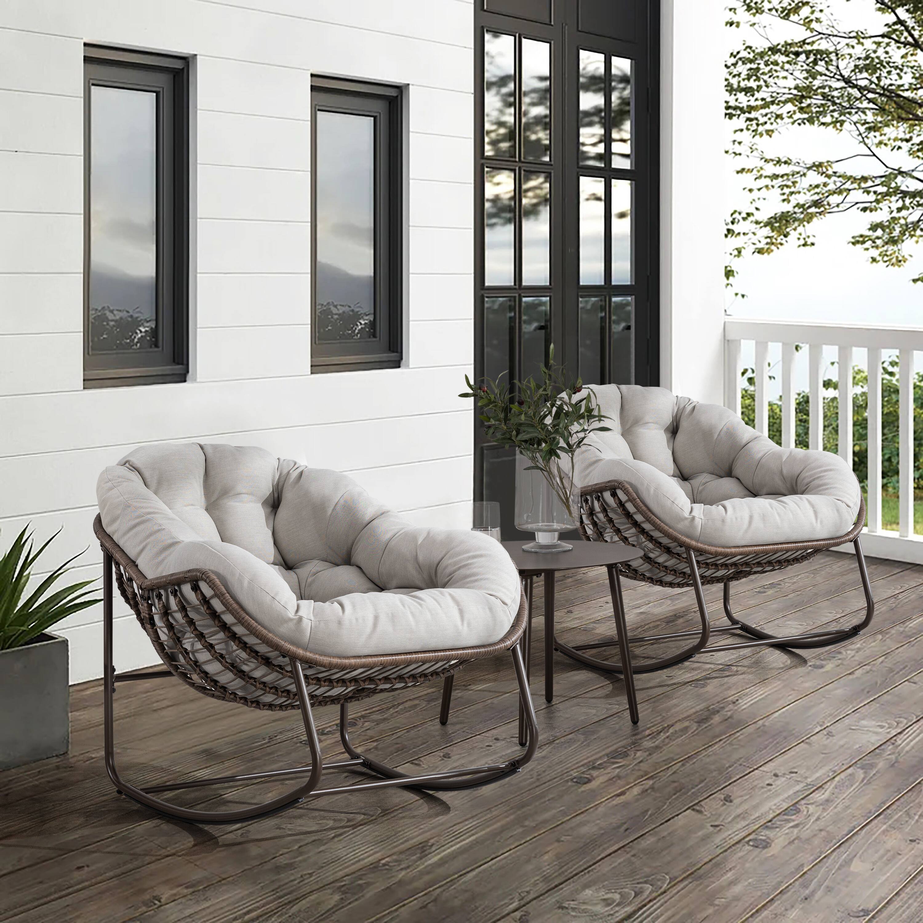 Left. GOODSILO - Outdoor Rattan Rocking Chair Padded Cushion Rocker Recliner for Porch, Living Room, Patio, Garden - Beige.