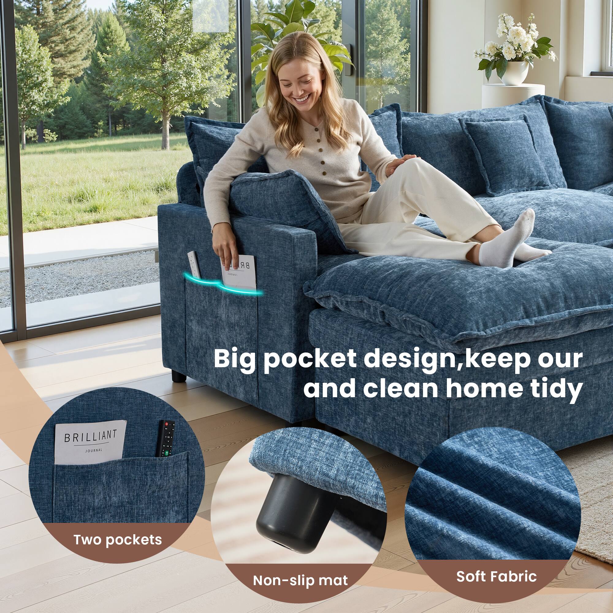 Big pocket design, keep our and clean home tidy

- Two pockets
- Non-slip mat
- Soft Fabric