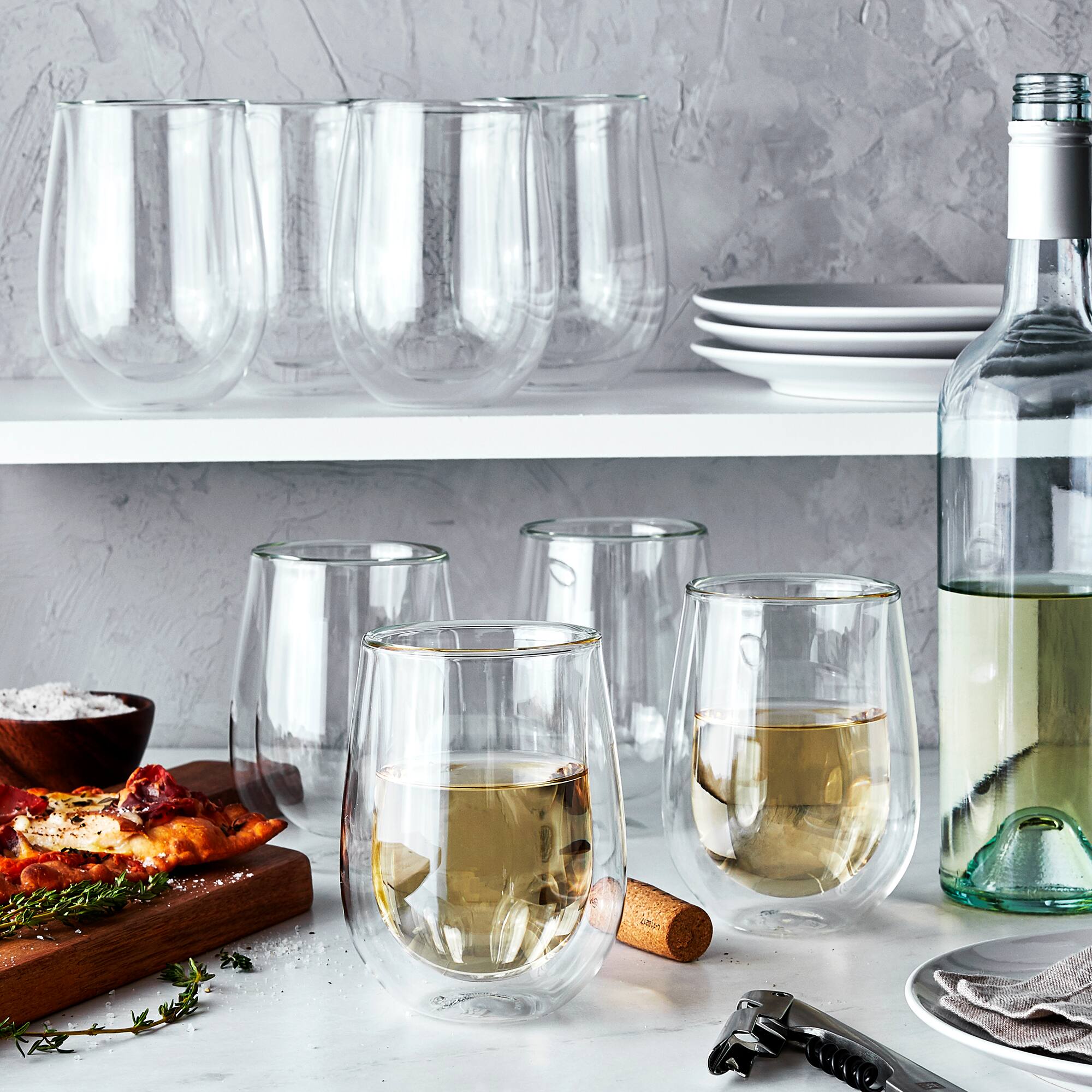 Alt View 2. ZWILLING - ZWILLING Sorrento 8-pc Double-Wall White Wine Stemless Glass Set - Clear.