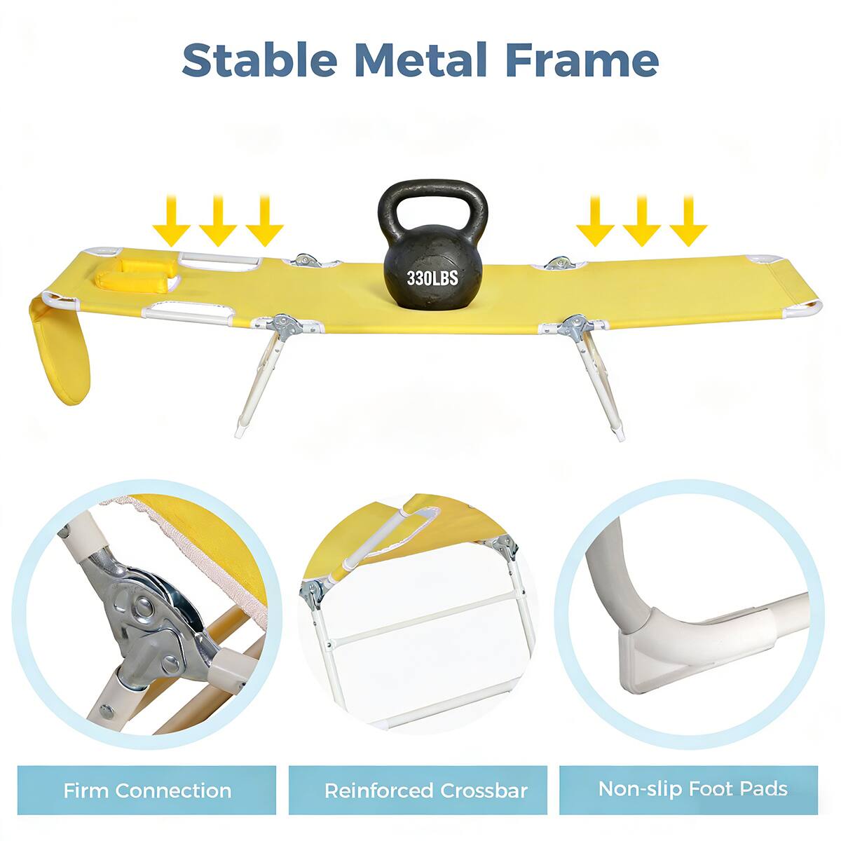 Stable Metal Frame  
330LBS  
Firm Connection  
Reinforced Crossbar  
Non-slip Foot Pads