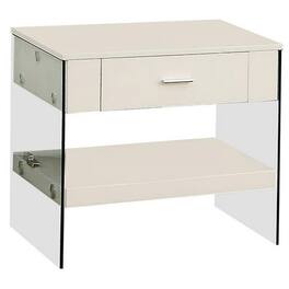 Manhattan Lane - Stub 23 Inch Side End Table, Glossy Wood, Glass Side Panels, 1 Drawer - White