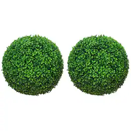 Homcom - Artificial Boxwood Topiary Ball Set of 2 15.7 Inch Faux Plant, UV-Protected Anti-Fading Fake Plants - Green
