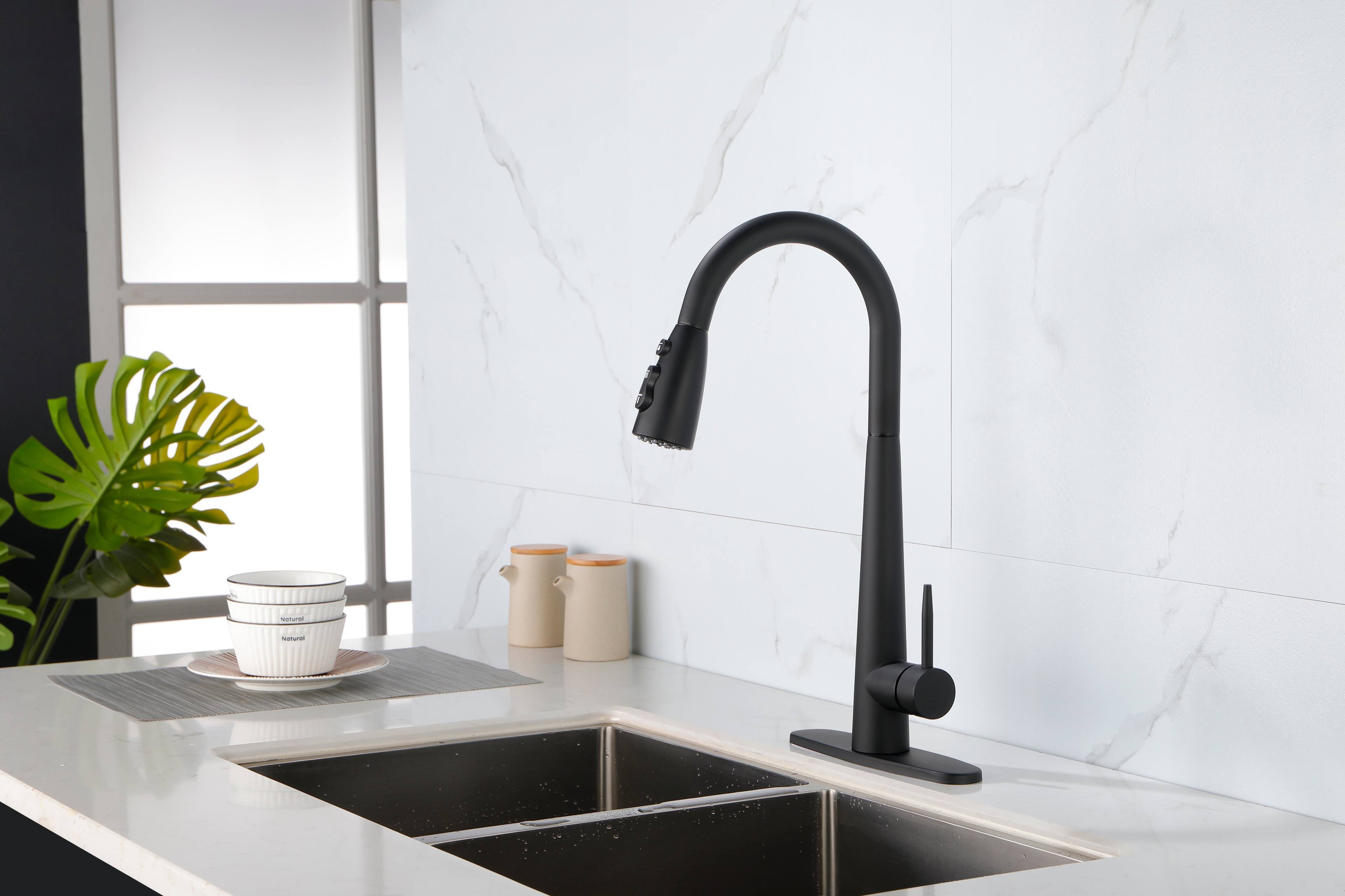 Alt View 9. Siljoy - Kitchen Faucets with Pull Down Sprayer Fingerprint Resistant Single Hole Deck Mount Single Handle Copper Faucet Black - Matte Black.