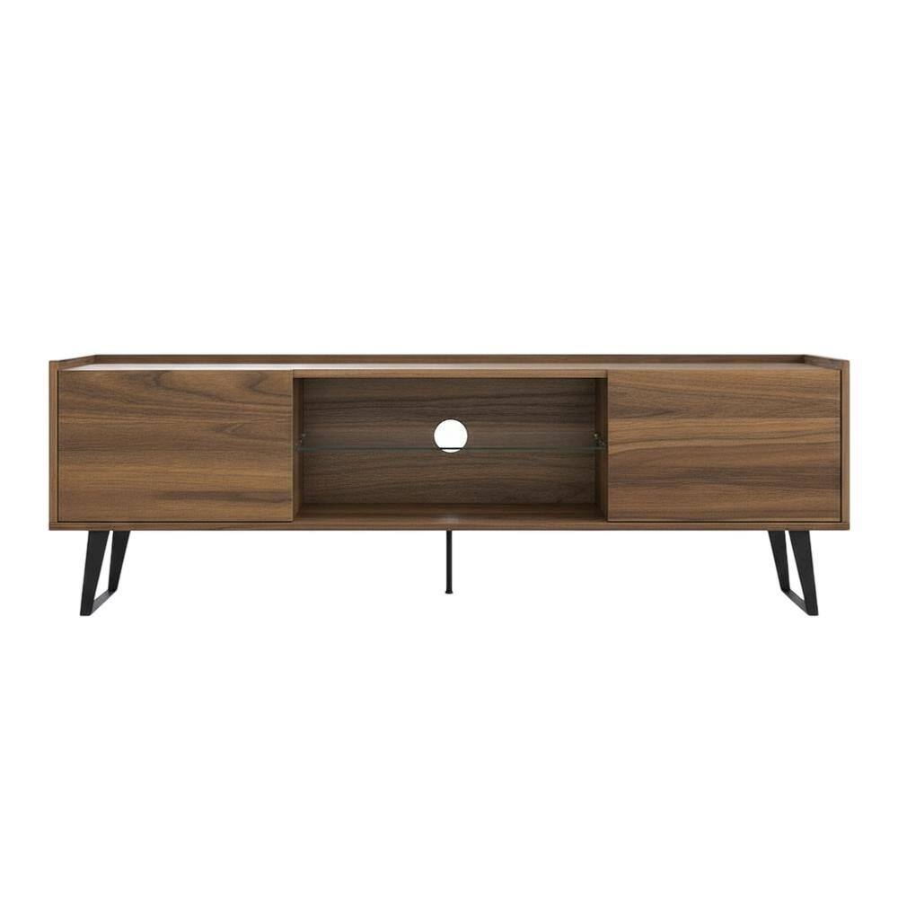 Alt View 3. FurniFact - Walnut TV Stand, 65-80 Inch Flat Screen Televisions in Engineered Wood Finish - Brown.