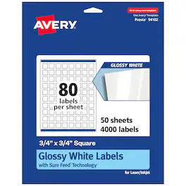 Avery - Glossy Square Labels, 3/4" x 3/4", 4,000 Total - White