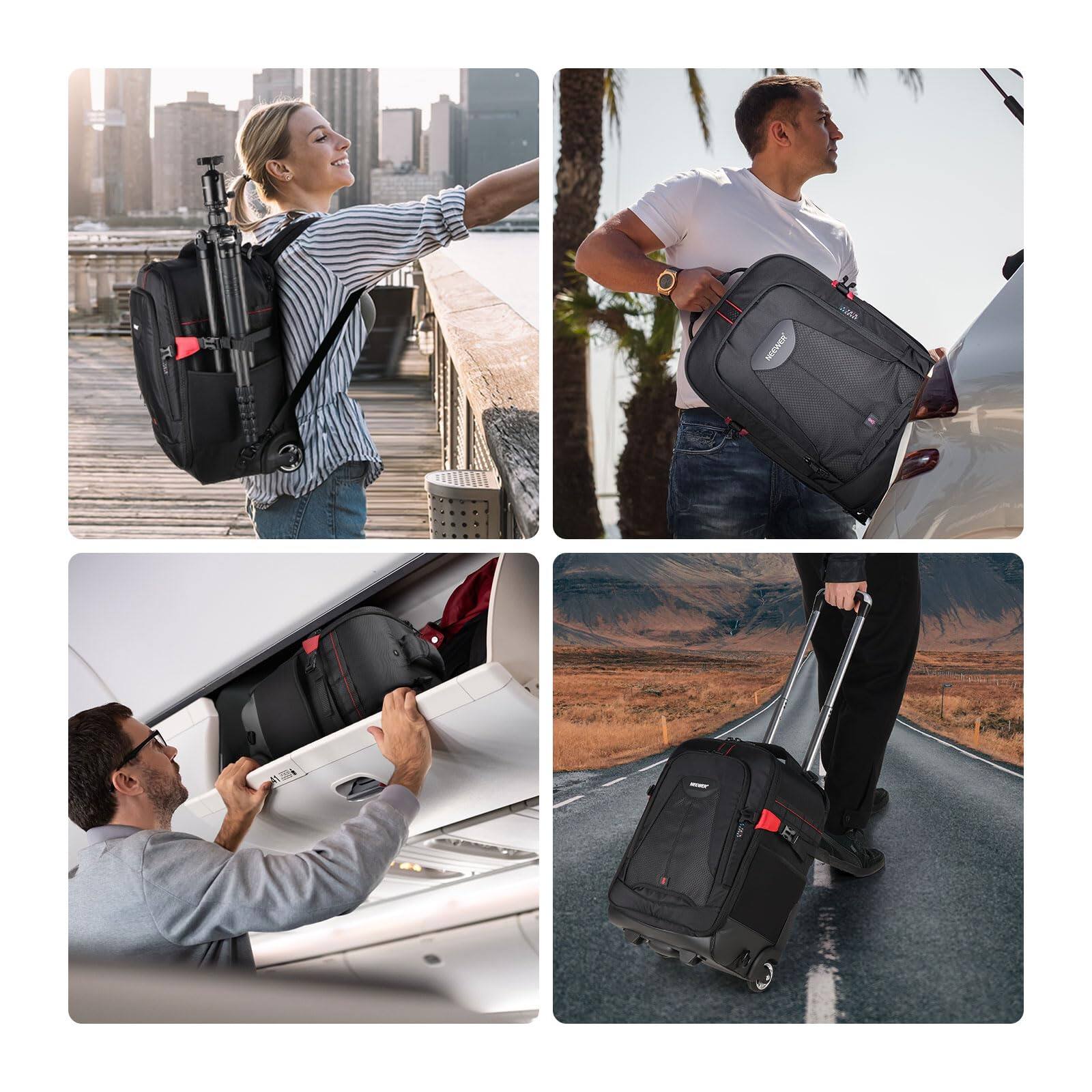 Neewer 2 in 1 Rolling Camera Backpack with Detachable Compartment