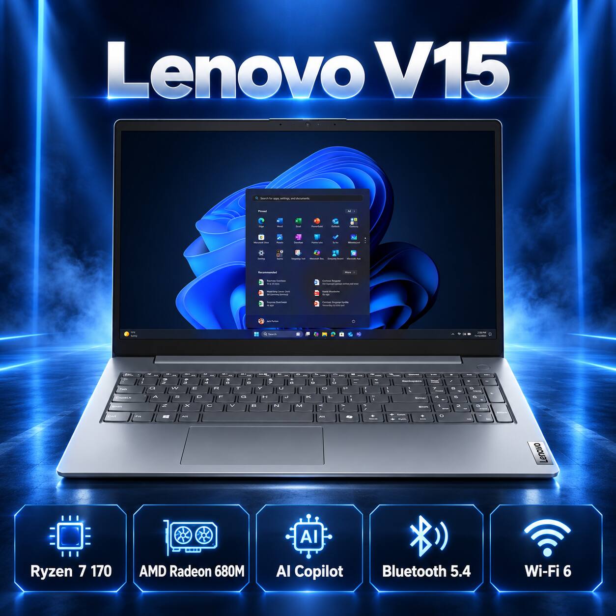 Lenovo V15

Suchris REA wing,
-
-
.
-
for
-
-

-
-
MUQUE 
-
-
- -
--
-
kmg
-
- - - - -
- ..
Recolishandel
-
- -
- Imgure
- - - Hammy -
10
- - AND
- Organi - 

..
WITH
15
PM -
4 Q
-  J W
- - . C C
- a 4
FT
. &
- a T
- & 7 Y
- - . C u
0 I
- 1 -
-
0  I R P
-
- -
- - Bar/wanders OPICE 7 .
. . 9 -
R
  WHAT
A
Z
x
x
D
C
P
V
a
8
H
N

K M
L
.
.
Ellar EHR
4 .
e TV
B C
CHINK
DE
=
M
M
42
+
- -
+
O
Lenawo
AI
Ryzen 7 170
AMD Radeon 680M
Al Copilot
Bluetooth 5.4
Wi-Fi 