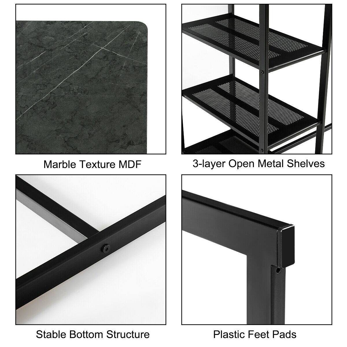 Marble Texture MDF  
3-layer Open Metal Shelves  
Stable Bottom Structure  
Plastic Feet Pads