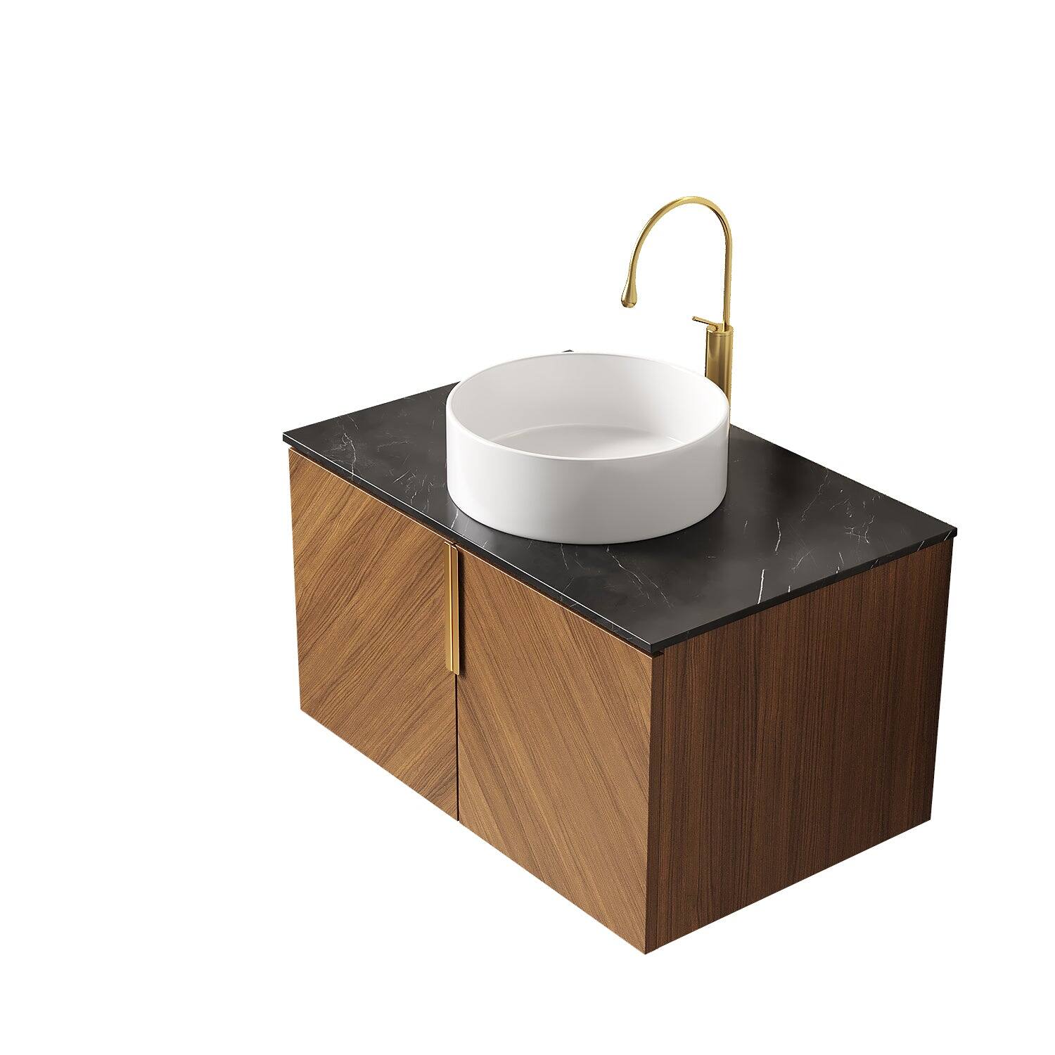 Alt View 3. Boyel Living - 30 Bathroom Vanity with Sink Plywood Cabinet Black Sintered Stone Countertop White Round Ceramic Basin - Black,Espresso,White.