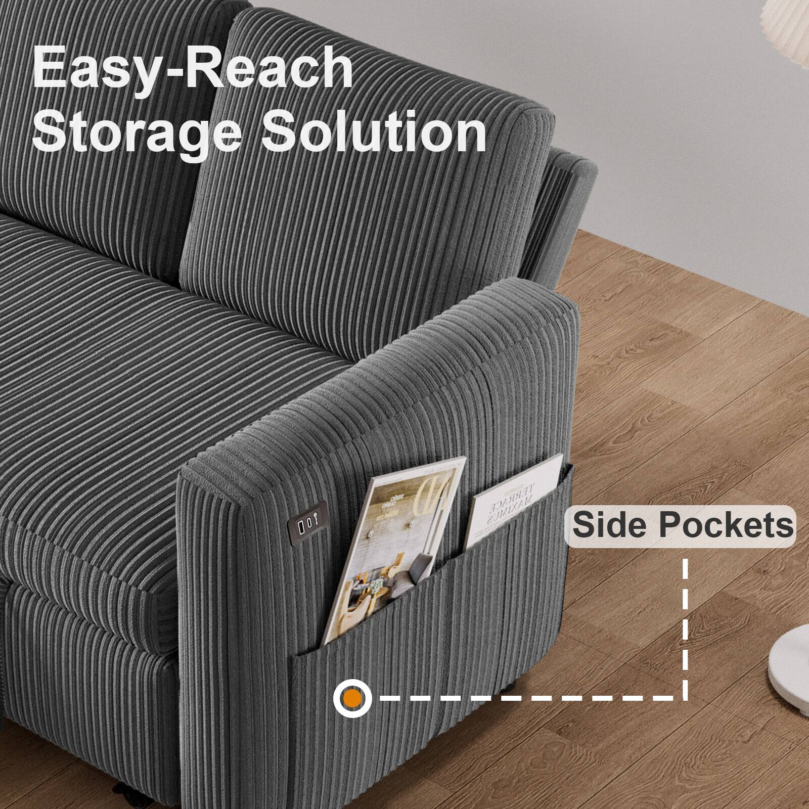 Alt View 4. Dyonery - 81" L Shaped Pull Out Couches for Living Room with Storage Chaise, USB Port&Cupholder - Grey.