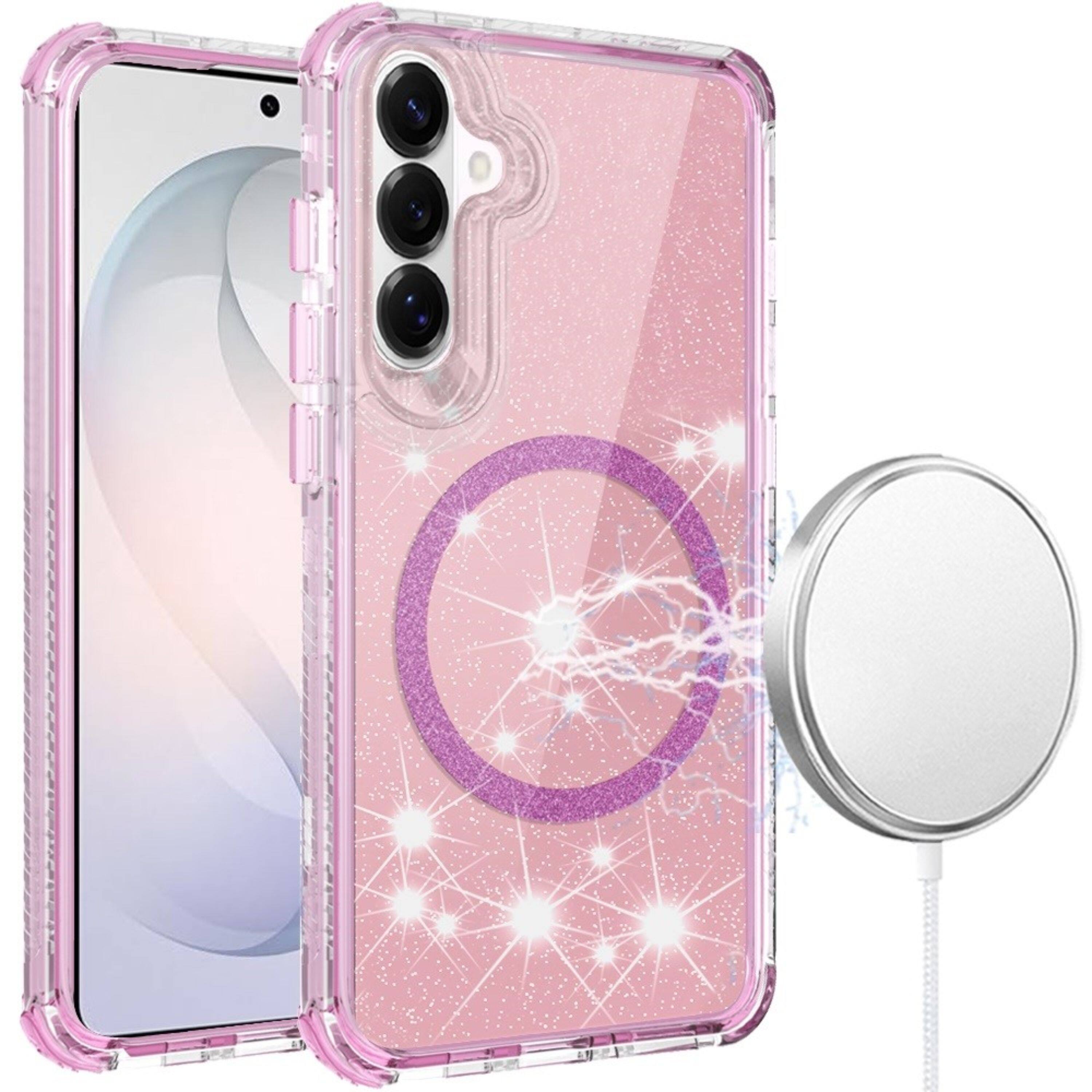 Left. Kitcheniva - Glitter Magnetic Shockproof Case With Tempered Glass For Samsung S26 6.3" Clear - Clear.