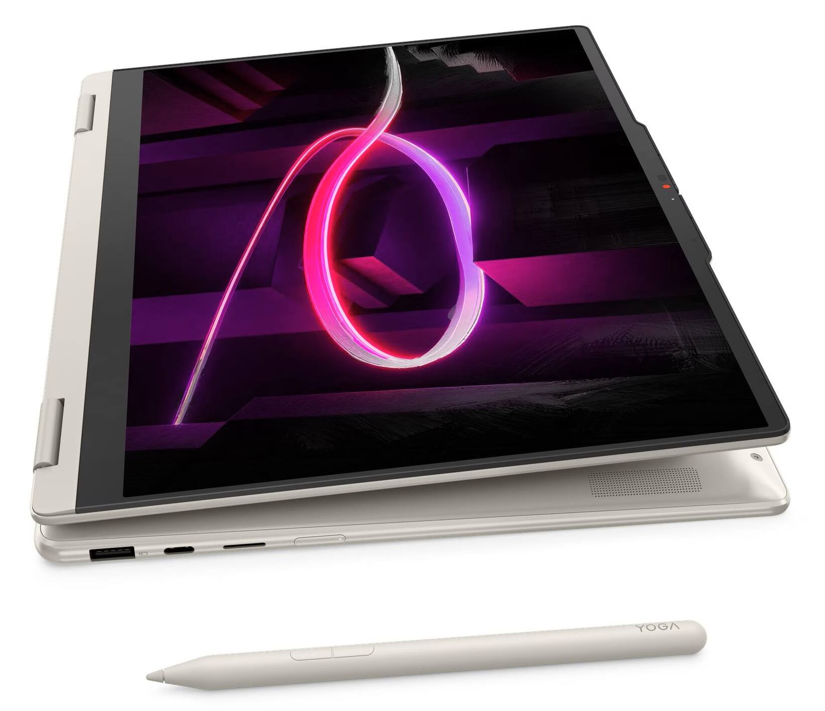 Alt View 2. Lenovo - Yoga 7 2-in-1 Laptop with 14" OLED Touch up to 600nits, 1TB SSD, 16GB, Ryzen AI 5 340 Processor, & Yoga Pen - 83JR0003US - Seashell.