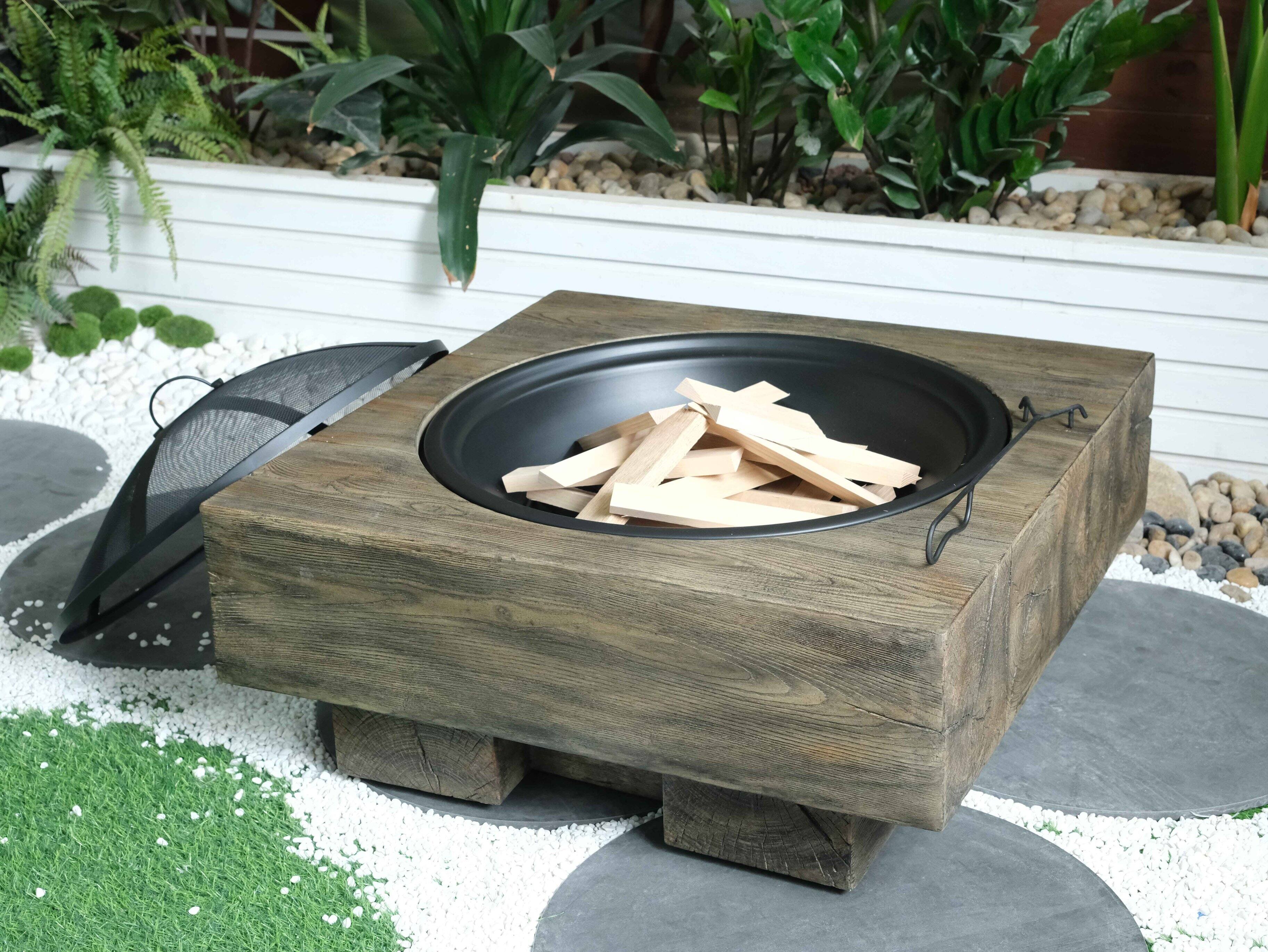 Front. APRILSOUL - Wood Fueled Outdoor Fire Pit with Wood Grain Design - Antique.