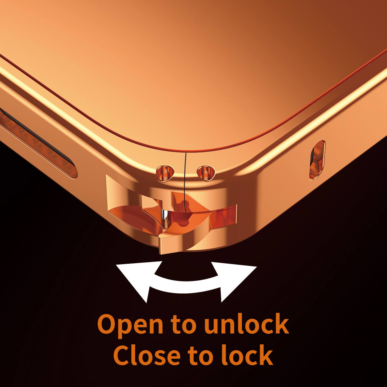 Open to unlock  
Close to lock
