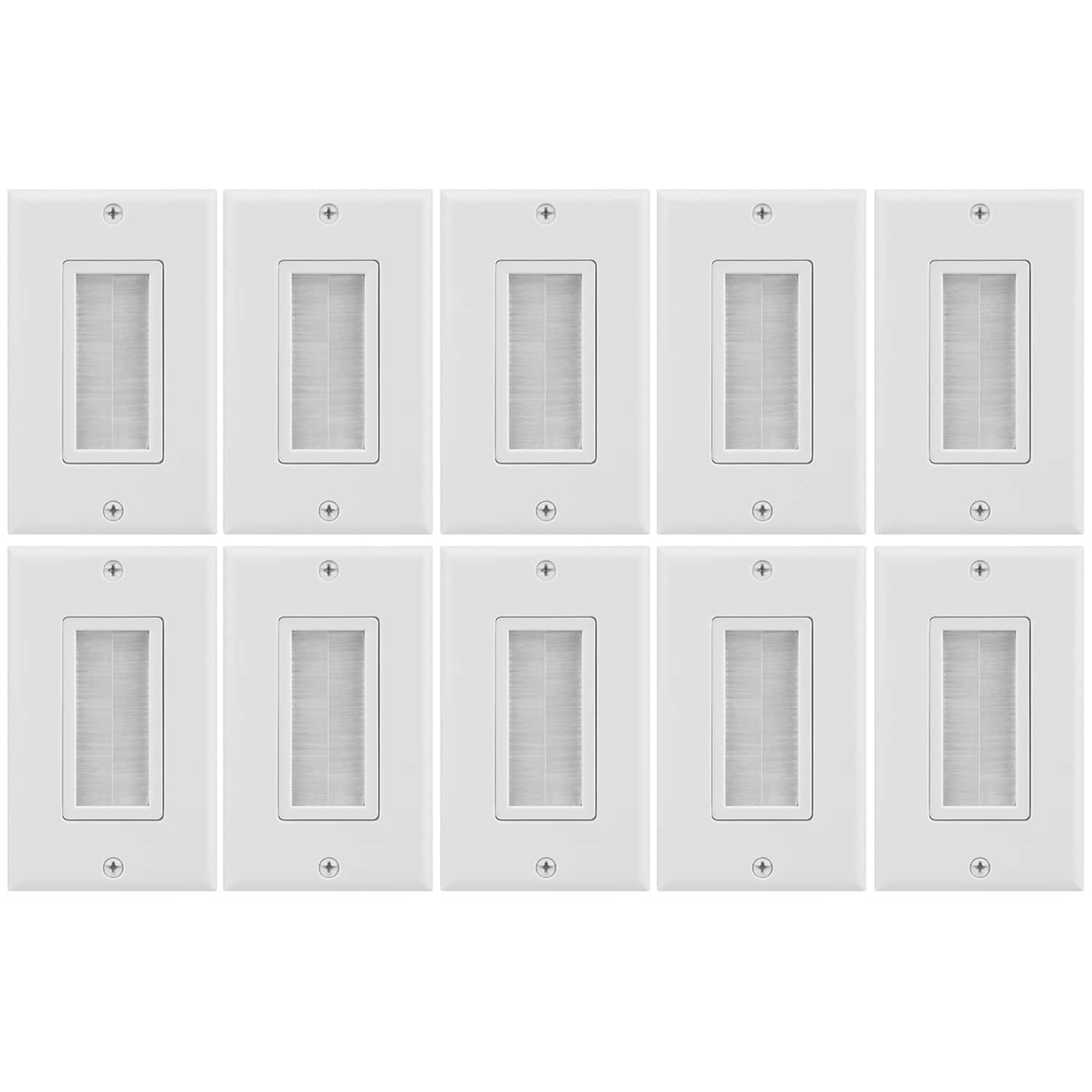 Fosmon - 1 Gang Brush Wall Plate 10 Pack, Ethernet Wall Plate Cover, Cable Pass Through Wall Plate for Speaker Coaxial HDMI Cable - White