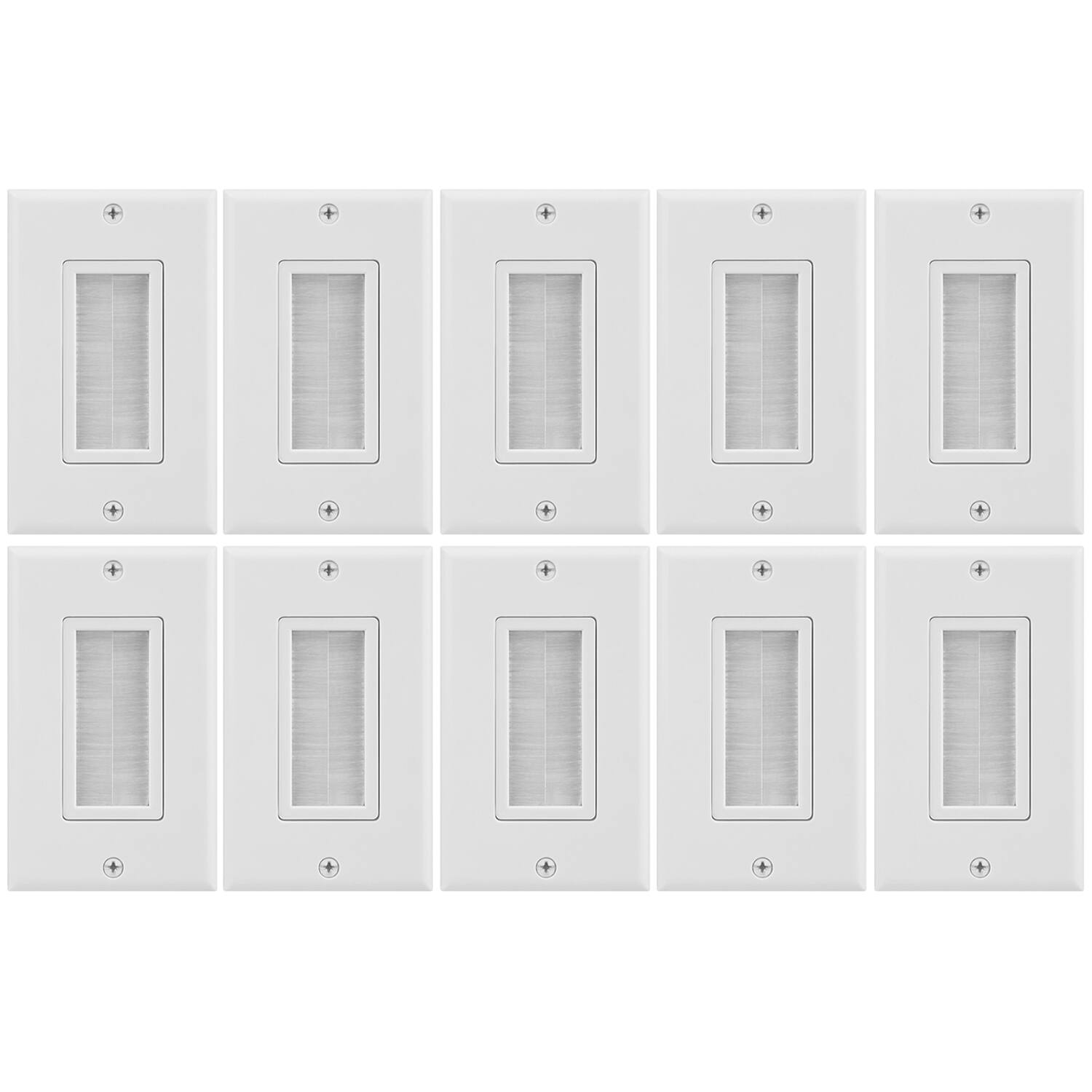 Front. Fosmon - 1 Gang Brush Wall Plate 10 Pack, Ethernet Wall Plate Cover, Cable Pass Through Wall Plate for Speaker Coaxial HDMI Cable - White.