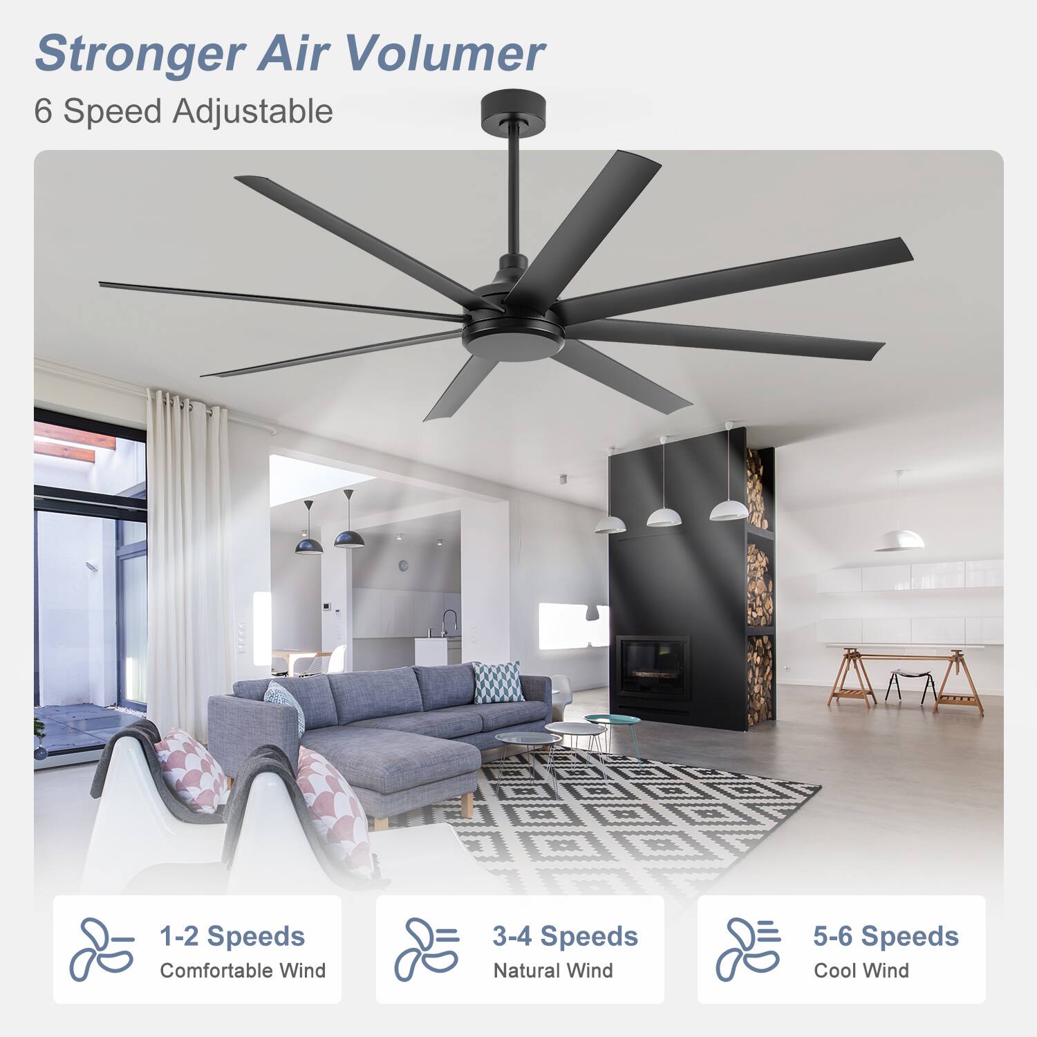 Stronger Air Volumer 6 Speed Adjustable
1-2 Speeds Comfortable Wind
3-4 Speeds Natural Wind
5-6 Speeds Cool Wind