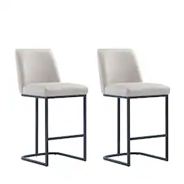 Manhattan Comfort - Serena Modern Metal Upholstered Counter Stool - Set of 2 - Light Gray