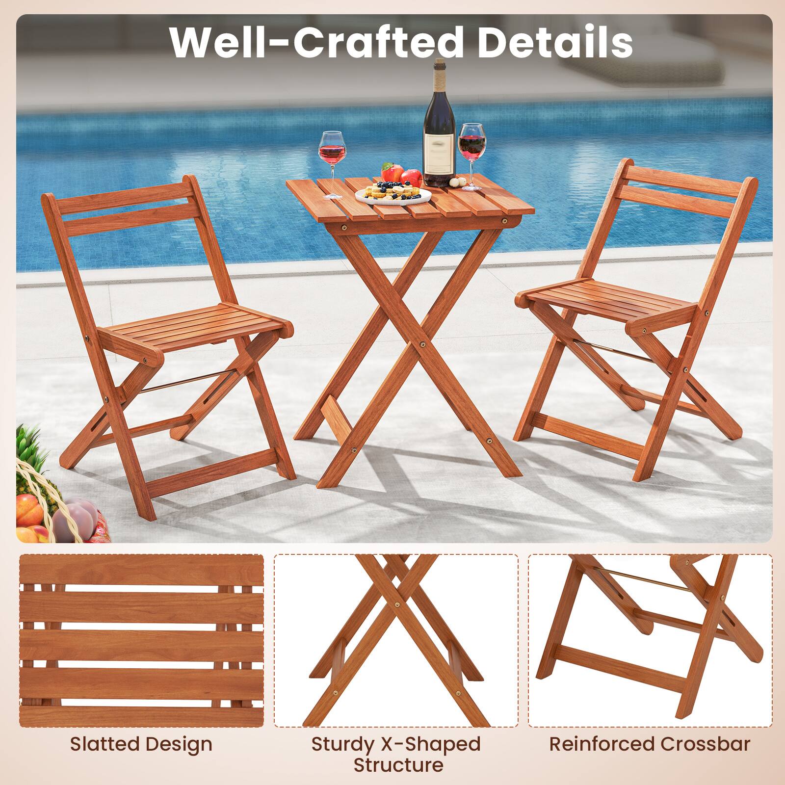 Well-Crafted Details

Slatted Design

Sturdy X-Shaped Structure

Reinforced Crossbar