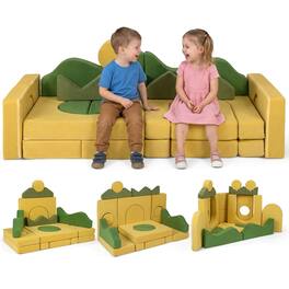 Costway - 19 PCS Modular Kids Play Couch: Sunrise Theme Toddler Foam Fort for Playroom. Sunrise - Yellow