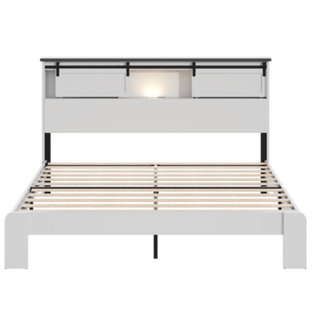 Alt View 3. LUCKY ONE - King Size Metal Bed Frame with Storage Headboard, USB Charging, Heavy Duty Metal Slats, No Box Spring Needed - White,King.