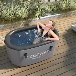 Costway - XL 129 Gal Oval Ice Bath Tub for Athletes with Cover Hand Pump Backpack for Adults - Gray