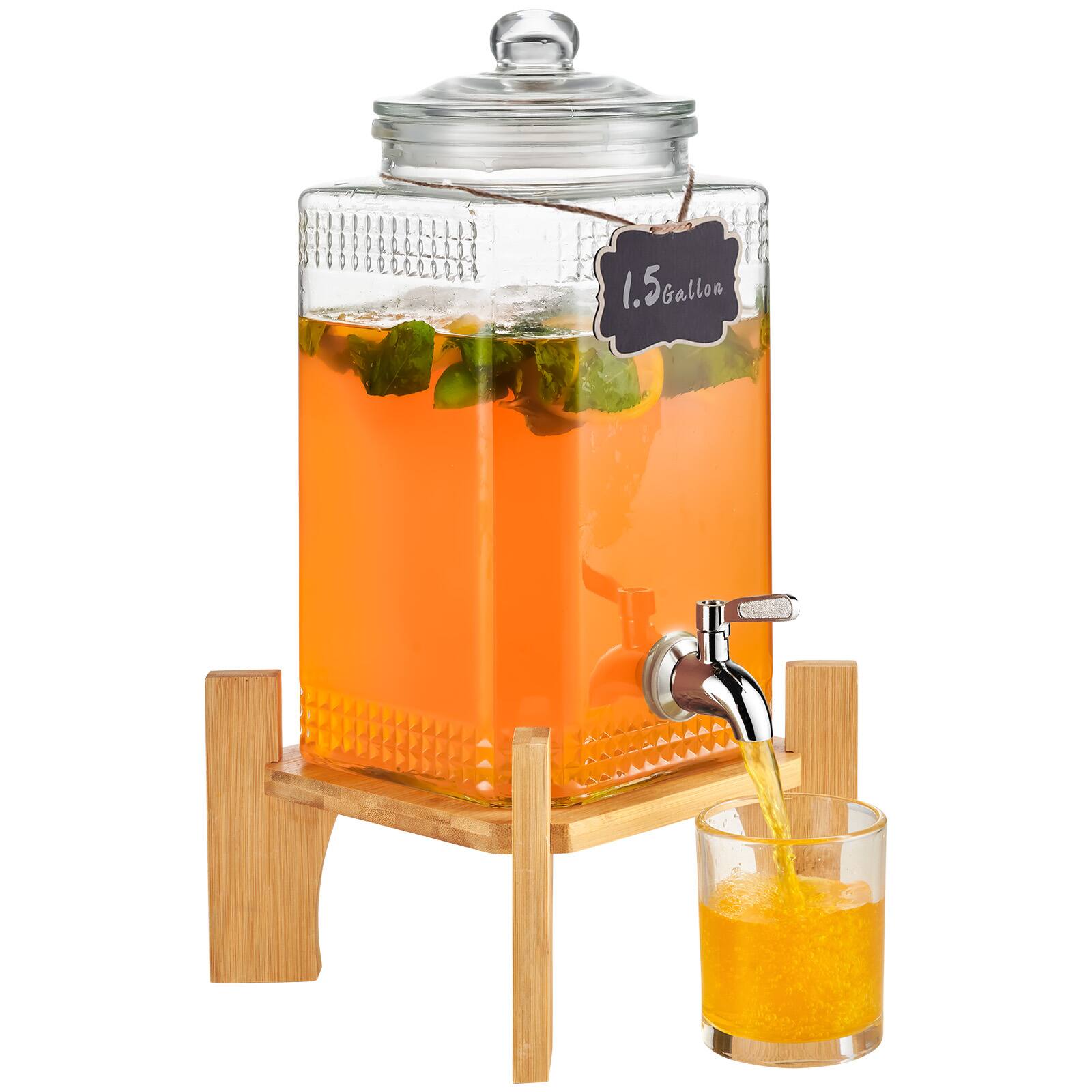 Alt View 5. VEVOR - Beverage Dispenser, 1.5 Gallon Drink Dispensers for Parties, 2PC,Glass Juice Dispenser with Stand,Stainless Steel Spigot - transparent glass.