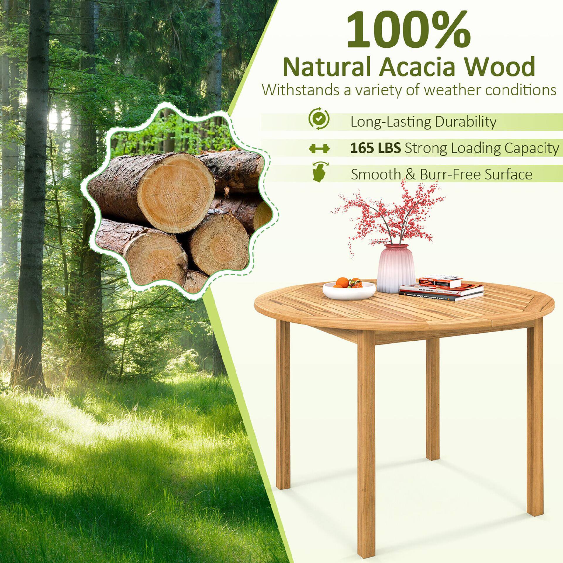100% Natural Acacia Wood  
Withstands a variety of weather conditions  
Long-Lasting Durability  
165 LBS Strong Loading Capacity  
Smooth & Burr-Free Surface