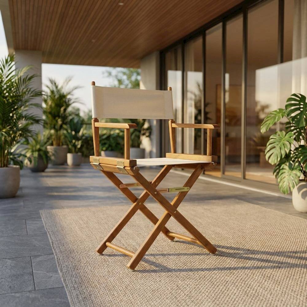 Alt View 4. FurniFact - Beige Director's Chair - Honey Oak Frame/Natural/Wheat Canvas.