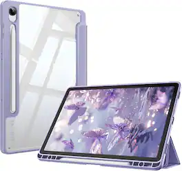 Fintie - Clear Case for Samsung Galaxy Tab S10 Lite / Tab S10 FE / Tab S9 FE / Tab S9, Shockproof TPU Bumper Trifold Stand Cover - Lilac Purple