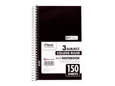 SFI Mead  
3 Subject College Ruled Spiral Notebook  
150 Sheets  
Made in USA