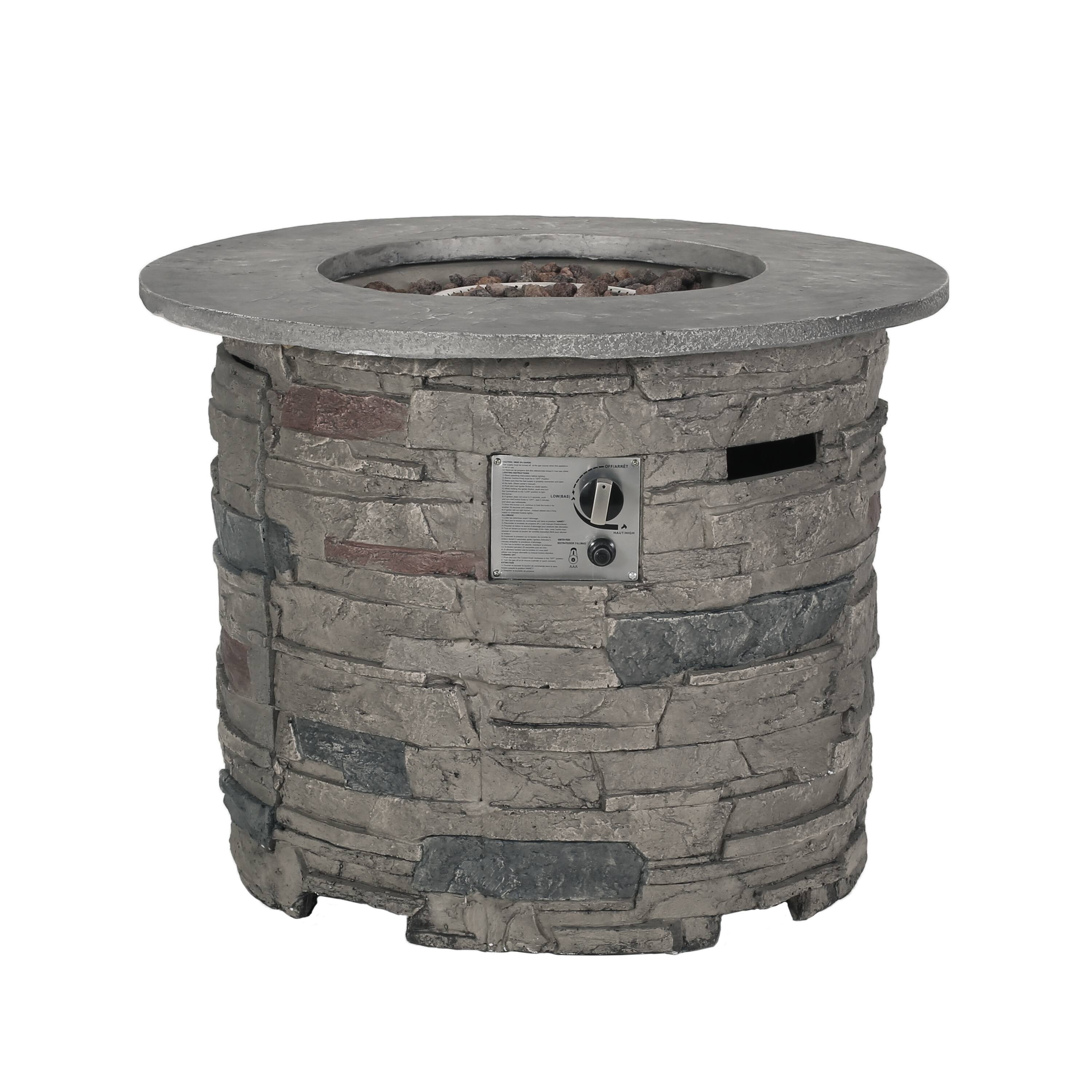 Angle. APRILSOUL - Outdoor 32 inch Round MgO Propane Fire Pit Grey Top 40000 BTU - Stone Gray.