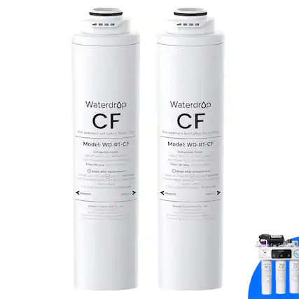 Waterdrop CF Pre-sediment and Carbon Block Filter
Model: WD-RT-CF
Compatible model:
- WD-RT34-WCA
- WD-RT54-WMA
- WD-RT44D-WDD
- WD-RT44D-WAD
Filter life time: Up to 6 months
Reset After Replacement:
1. Press and hold the sign for 7 seconds until the system beeps, and the indicator light starts to flash.
2. Turn on the faucet to flush for 15 minutes.
Qingdao Ecopure Filter Co., Ltd.
Address: No. 18, Xingang Road, Qingdao, China
Email: service@waterdropfilter.com
EPA No. 822001
Waterdrop CF Pro-sediment and Carbon Block Filter
Model: WD-RT-CF
Compatible model:
- WD-RT34-WCA
- WD-RT54-WMA
- WD-RT44D-WDD
- WD-RT44D-WAD
Filter life time: Up to 6 months
Reset After Replacement:
1. Press and hold the sign for 7