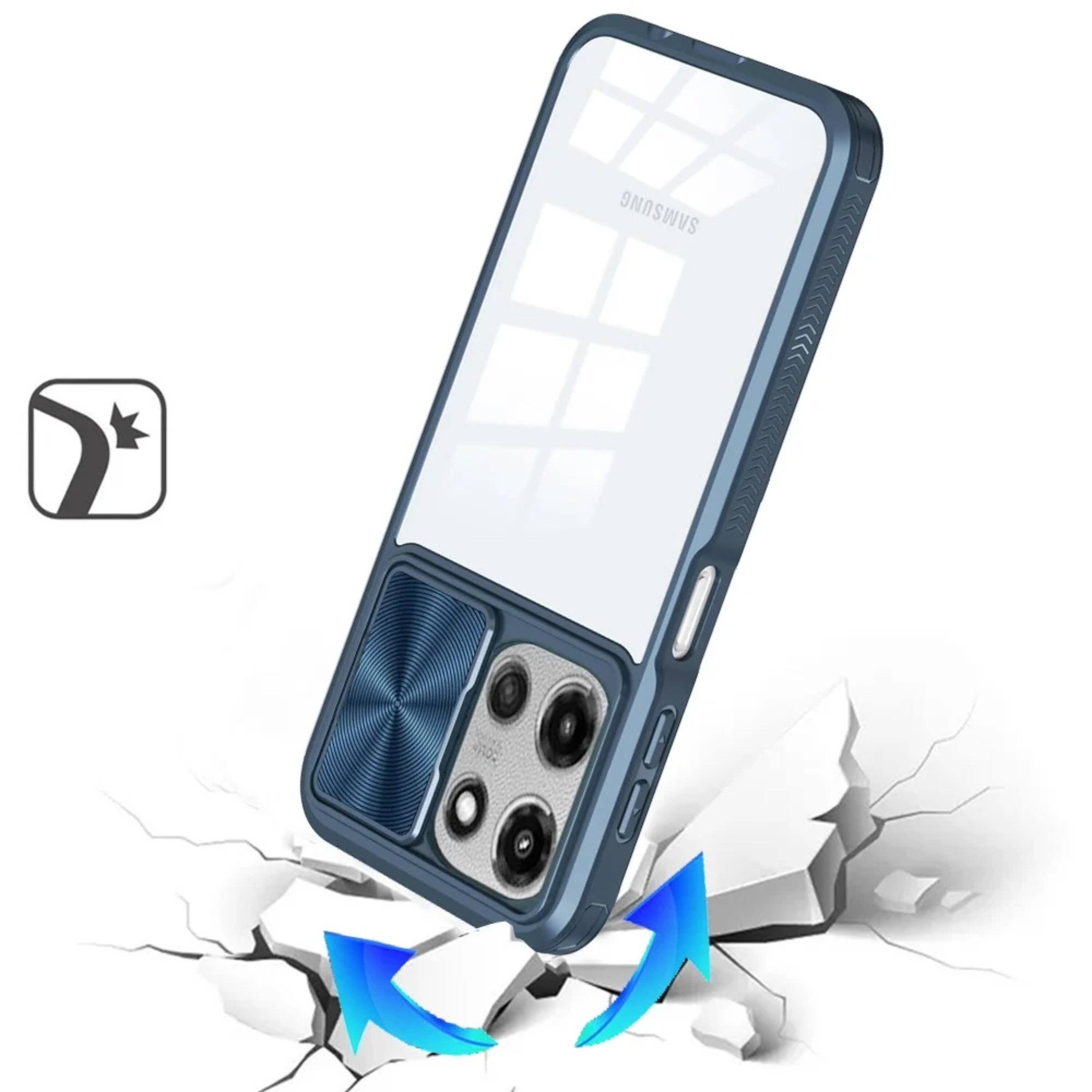Left. Kitcheniva - Crystal Clear Shockproof Case For Moto G 2025 2026 G Play 2026 With Sliding Lens Cover Blue - Blue.