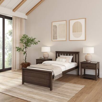 Front. Plank+Beam - Classic Twin-Size Platform Bed, Walnut - Walnut.