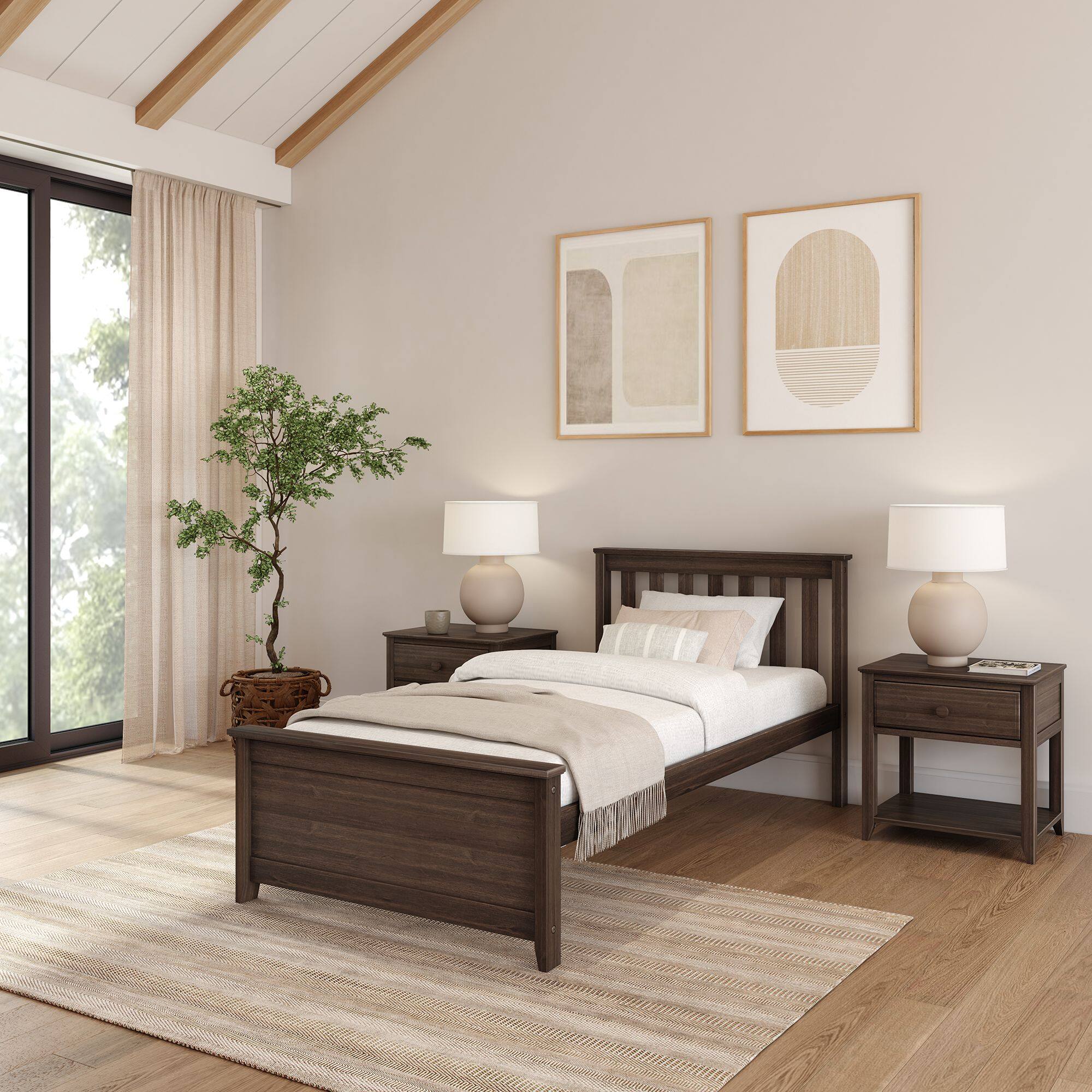 Front. Plank+Beam - Classic Twin-Size Platform Bed, Walnut - Walnut.