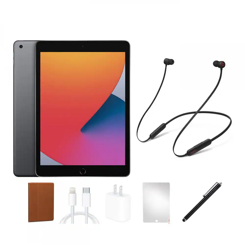 Apple - Refurbished Excellent - Bundle - 10.2-inch iPad 8th Generation (2020) Wi-Fi Only 32GB + Beats Flex + Case + Screen Protector + Stylus Pen - Space Gray