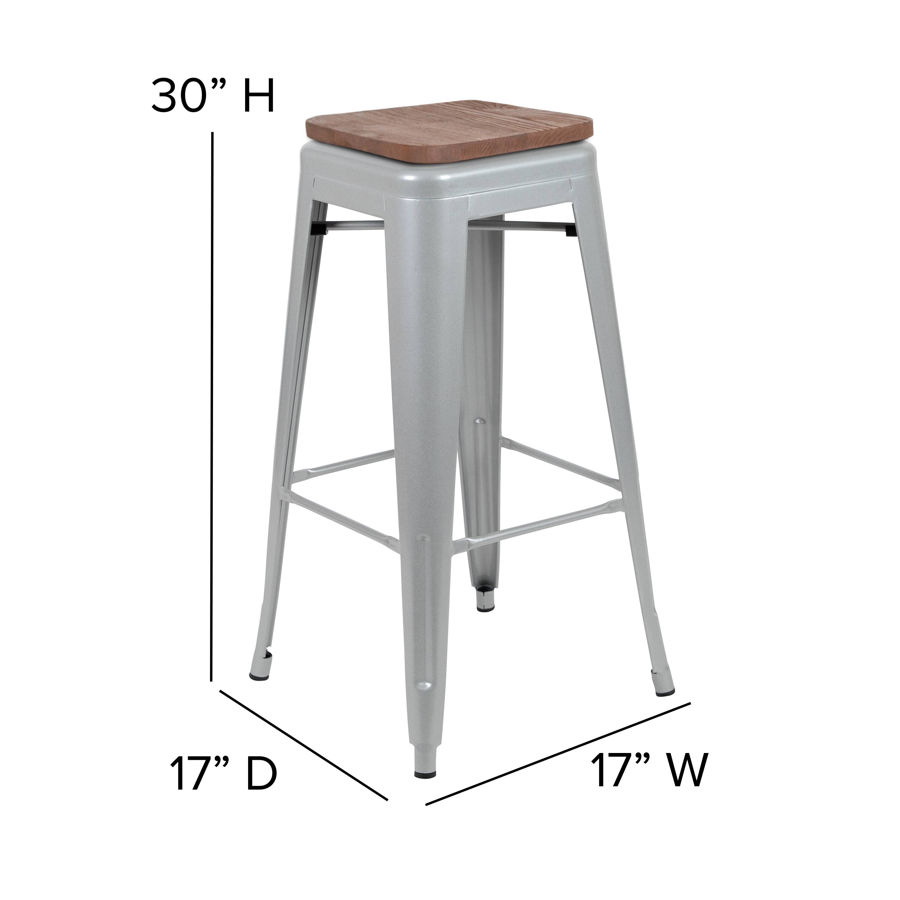 Alt View 13. Alamont Home - 30" High Metal Indoor Bar Stool with Wood Seat - Stackable Set of 4 - Silver.