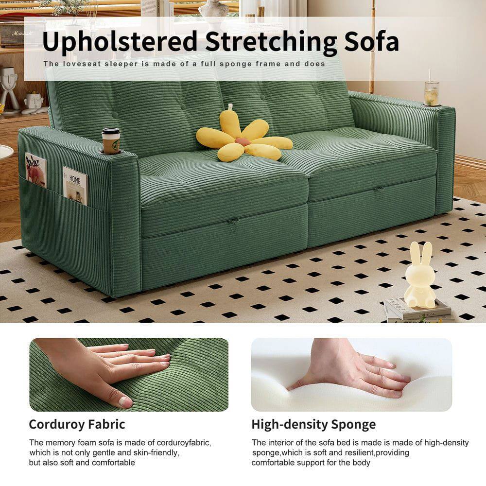 **Upholstered Stretching Sofa**

The loveseat sleeper is made of a full sponge frame and does

**Corduroy Fabric**

The memory foam sofa is made of corduroy fabric, which is not only gentle and skin-friendly, but also soft and comfortable.

**High-density Sponge**

The interior of the sofa bed is made of high-density sponge, which is soft and resilient, providing comfortable support for the body.