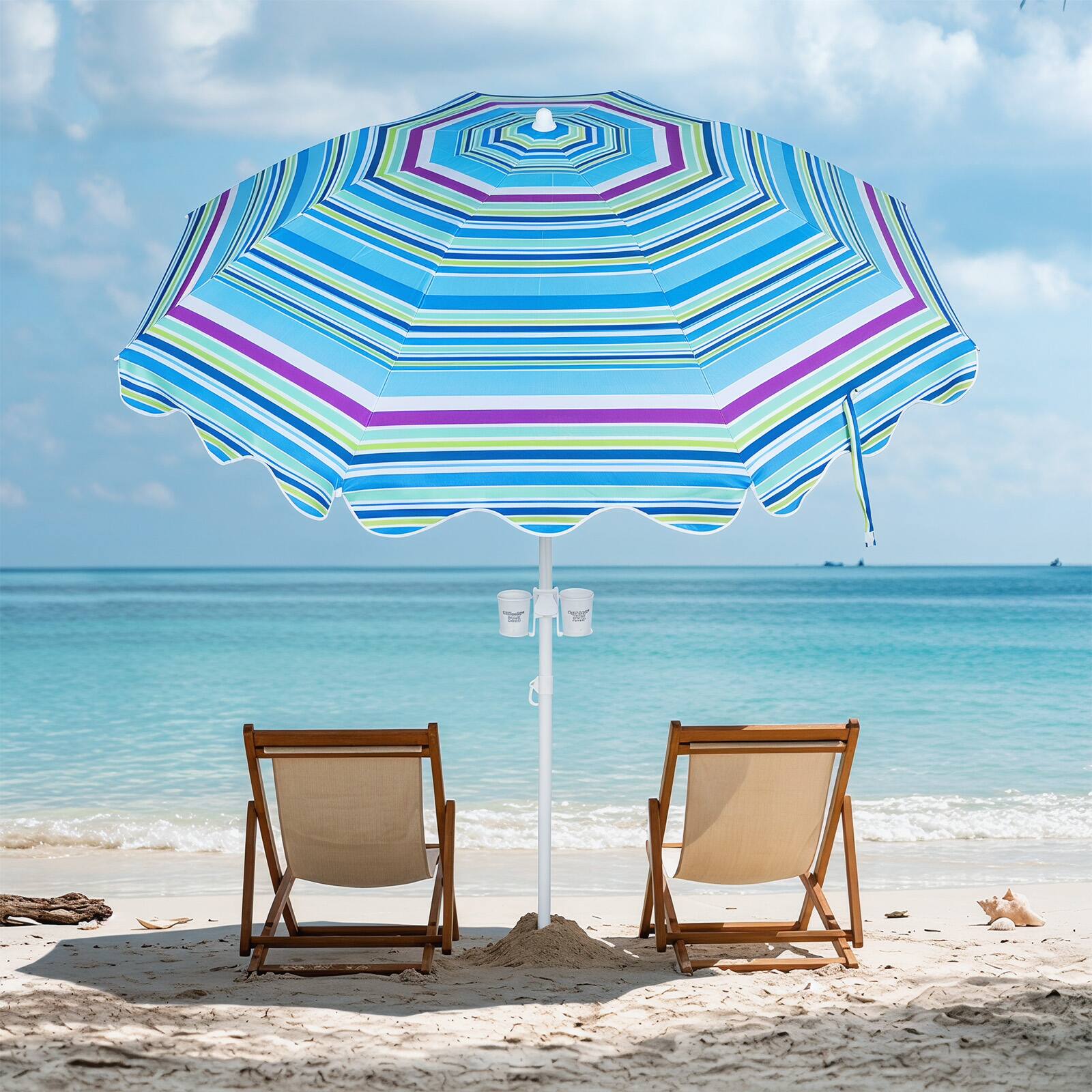 Alt View 3. Gymax - Gymax 6.5 FT Beach Umbrella w/ Sand Anchor Tilt Mechanism UPF 50+ Sun Protection Blue Stripe - Blue.