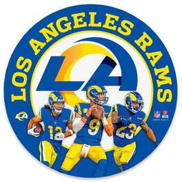 Open Road Brands - Los Angeles Rams Puka Nacua,-Matthew Stafford &-Kyren Williams Team Stars 11" Round Metal Sign - Blue