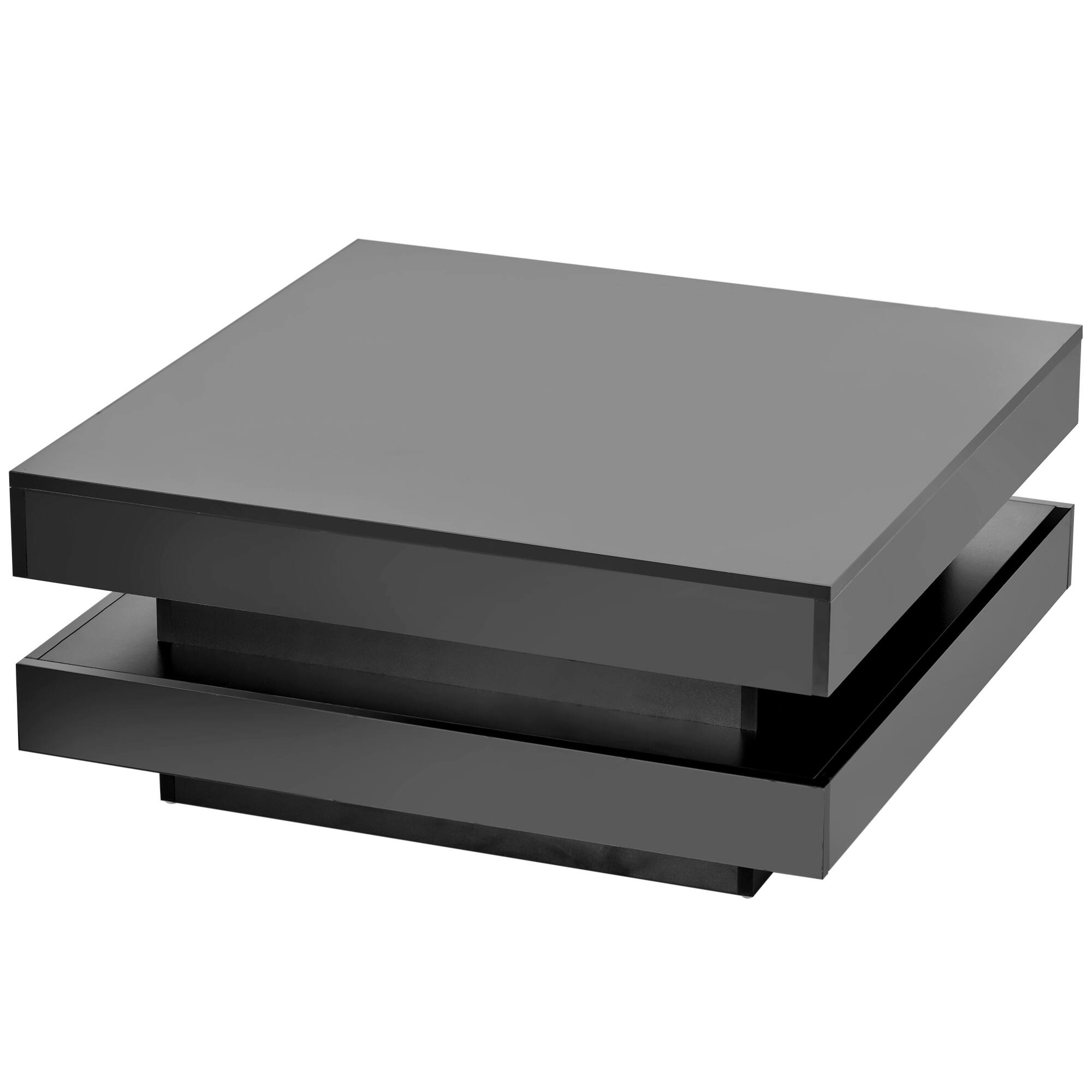 Alt View 6. GOODSILO - Modern LED Illuminated Two-Tier Square Coffee Table with High-Gloss Finish for Living Room - Black.