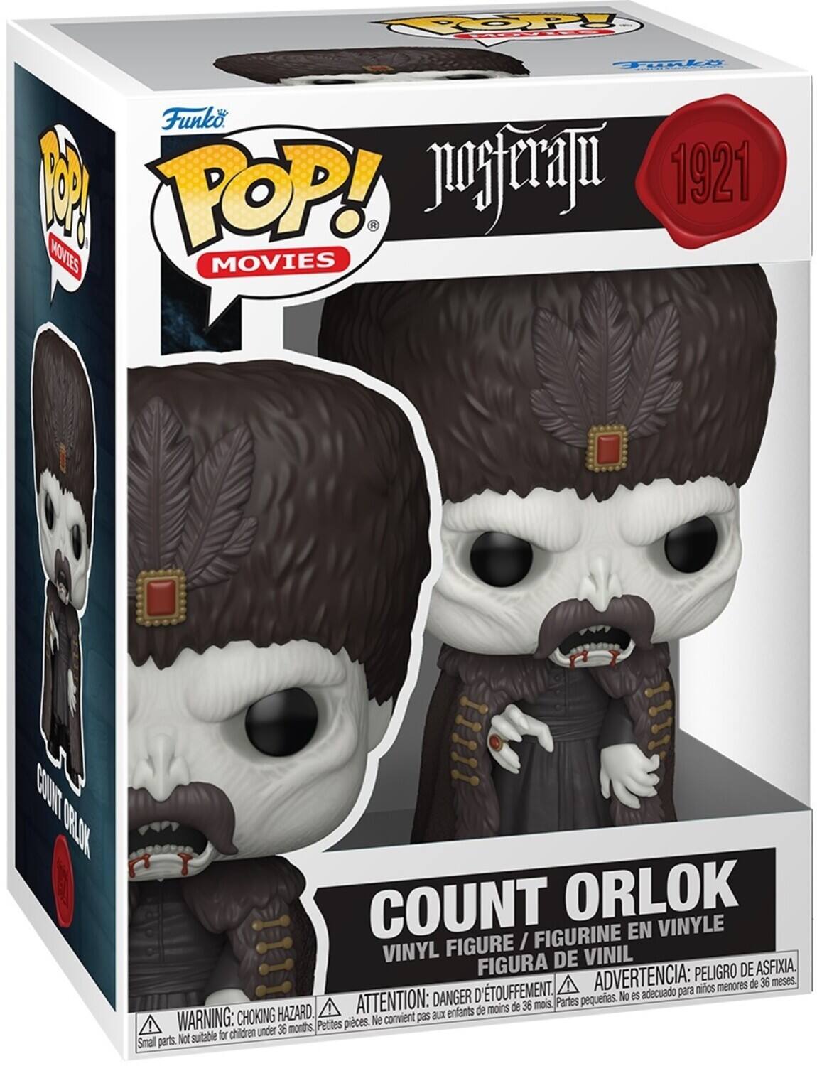 Funko POP! Movies  
Nosferatu 1921  
Count Orlok  
Vinyl Figure / Figurine en Vinyle / Figura de Vinil  

Advertencia: Peligro de Asfixia. Menores de 36 meses.  
Attention: Danger d'étouffement. Ne convient pas aux enfants de moins de 36 mois.  
Warning: Choking Hazard. Small parts. Not suitable for children under 36 months.