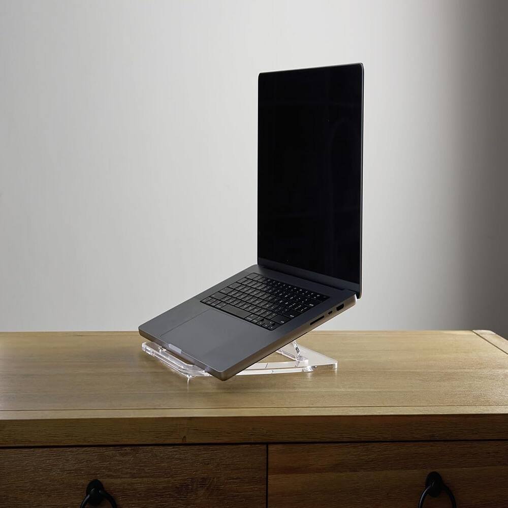 Left. ACJPR - Acrylic Laptop Stand, Fold-Flat Design with Slide-Resistant Base - Transparent.