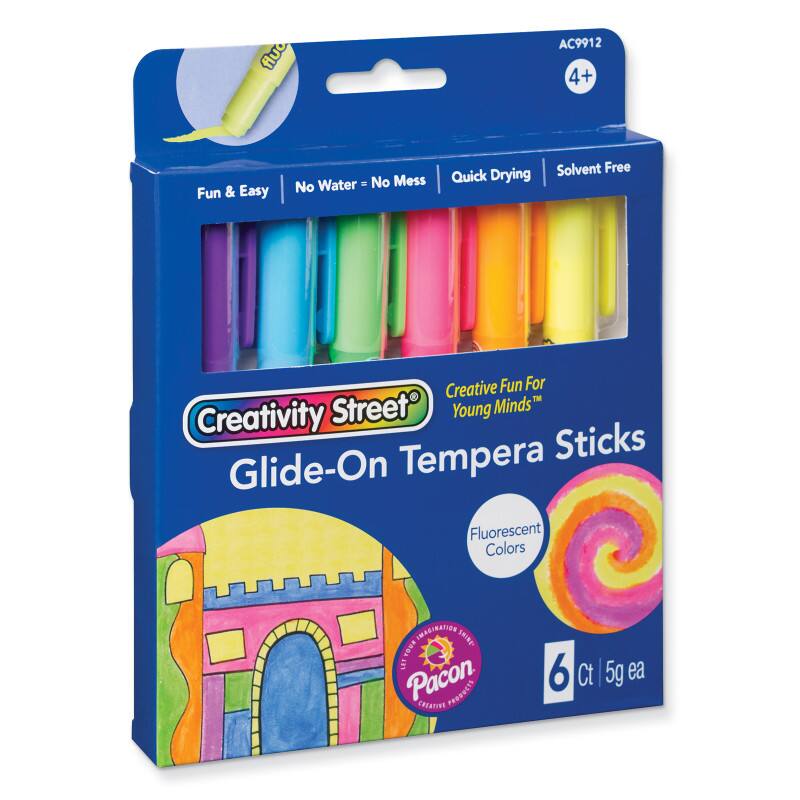 AC9912  
4+  
Fun & Easy  
No Water = No Mess  
Quick Drying  
Solvent Free  
Creative Fun For Young Minds  
Glide-On Tempera Sticks  
Fluorescent Colors  
IMAGIRATION  
Pacon CREATIVE PRODUCTS  
6 Ct | 5g ea