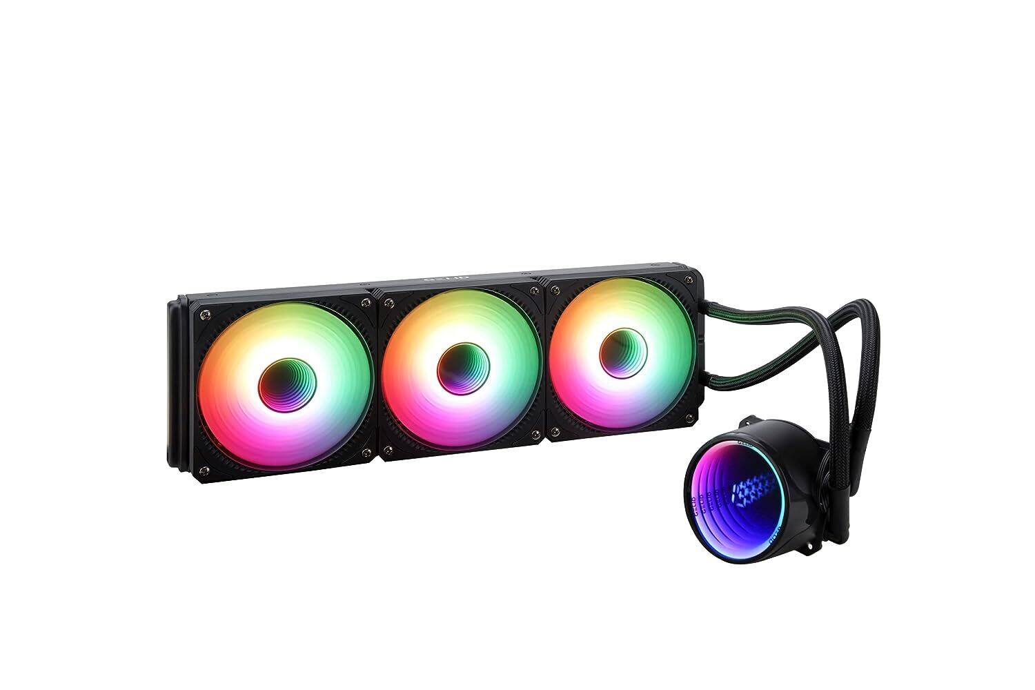Left. Gelid Solutions - Gelid Solutions CC-AIO-360-A Liquid 360 CPU AIO Water Cooler w 3X 120mm RGB Fan 750-1800 RPM AM5 & LGA 1700 Compatible - Black.
