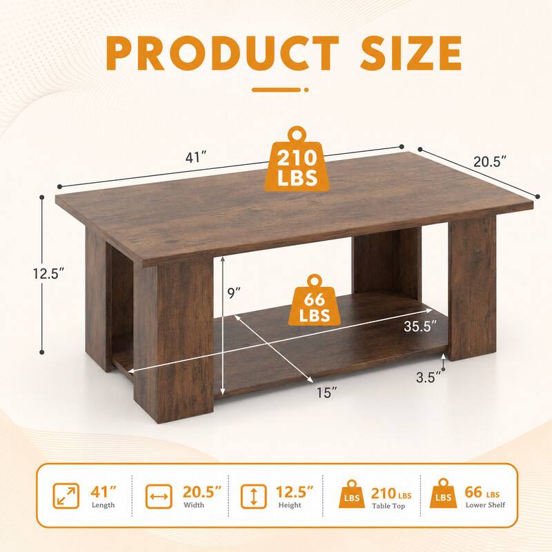 PRODUCT SIZE

41" Length
20.5" Width
12.5" Height

210 LBS Table Top
66 LBS Lower Shelf